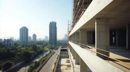 Fototapeta premium Concrete walls and scaffolding in place on a large modern construction project
