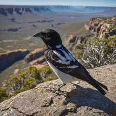 Obraz premium crow on the ground. A Hooded Crow (Corvus cornix) standing on a rock at the edge of the sea. portrait of a crow. 