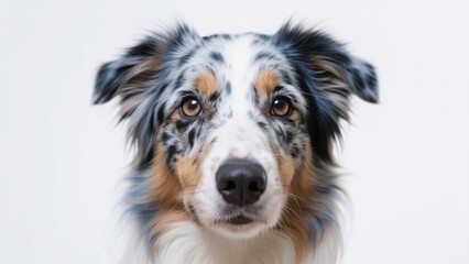 Fototapeta premium Intense blue merle border collie with expressive eyes, gazing intently. A soulful connection through a canine's piercing stare.
