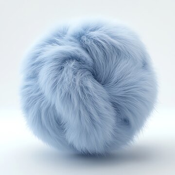 Fluffy Orb on White, Light Blue Hairball, Fuzzball, Fiberball, Textured Sphere