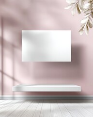 A minimalist white rectangular text box floats elegantly above a soft pastel pink background, featuring delicate shadows for a clean, modern, and stylish composition