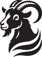 Silhouette vector of a goat head with prominent horns and defined features ideal for logos tattoos farm icons and rustic or minimalist design projects