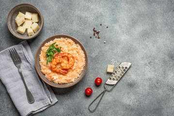 Risotto with shrimps, top view