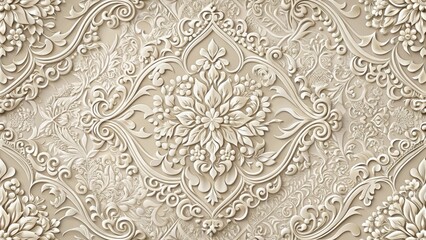 Obraz premium Traditional damask design with intricate floral motifs and geometric patterns, evoking a sense of luxury and elegance , embossed paper, floral motif