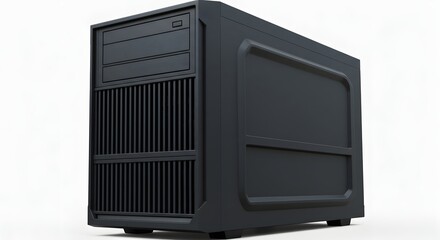 Obraz premium Sleek Black Desktop Computer Tower Powerful & Compact PC Design