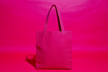 Vibrant fuchsia tote bag on pink backdrop
