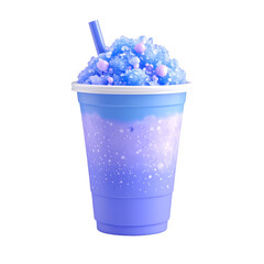 Vibrant purple and blue layered beverage in plastic cup