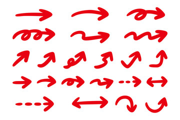 ペンで書いたシンプルな矢印のセット＿赤