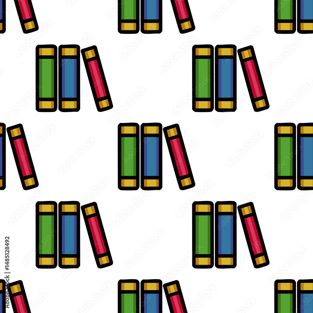 Aufkleber seamless vector pattern of colorful books stacked, leaning, creating a playful and vibrant library-t
