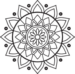 Floral Mandala Outline for Coloring Book – Black and White Symmetrical Design