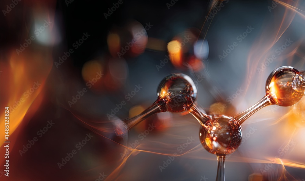 Poster abstract representation of molecular structures with glowing elements