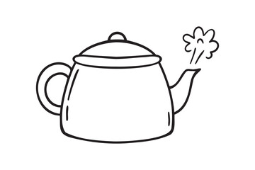 kettle boiling icon doodle hand drawn. Outline line drawing clipart symbol