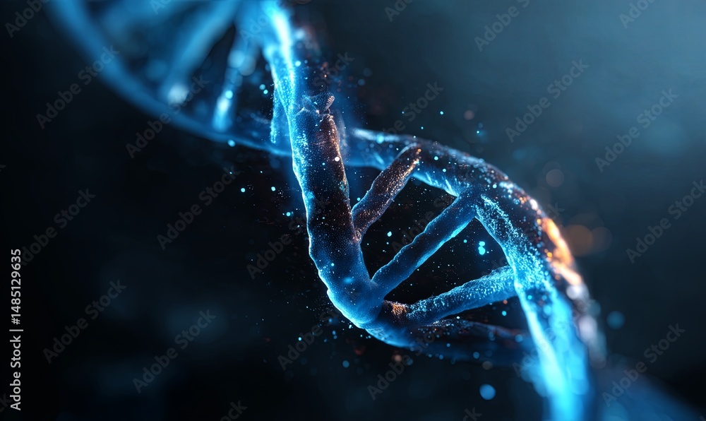 Poster 3d rendering of a glowing dna double helix on a dark background