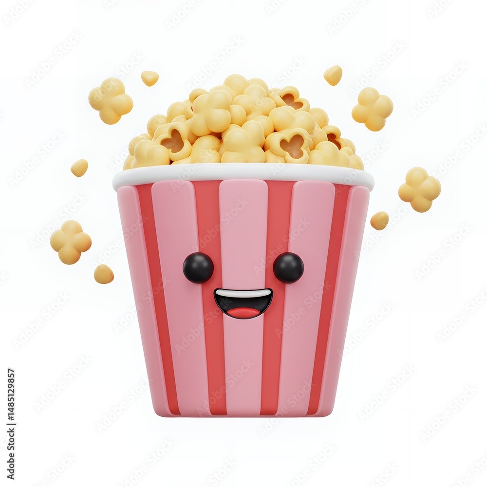 Poster delightful 3d render of a happy popcorn bucket overflowing with yummy buttery popcorn