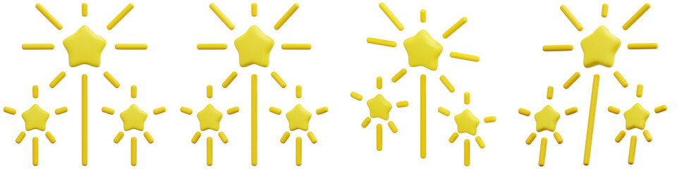 Set of Gold Starburst Pattern 3d Render Icon Illustration