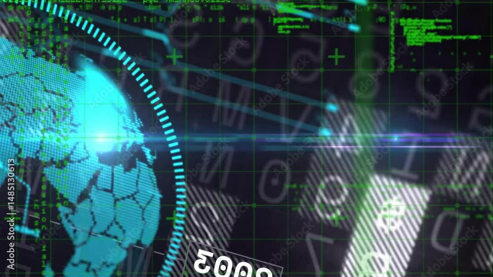 Poster translucent rectangle displaying reversed 2004 floating over glowing globe, grid code streaks