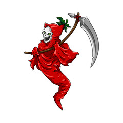 Red hot chili grim reaper character mascot design. best for your food business icon.