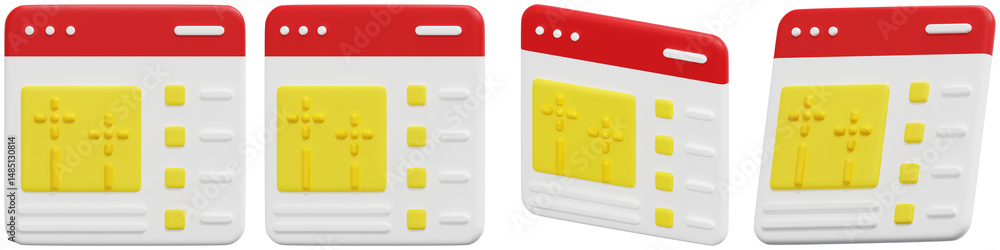Poster set of 3d red and yellow website interface design 3d render icon illustration