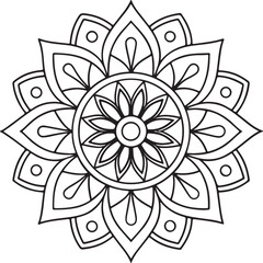 Floral Mandala Outline for Coloring Book – Black and White Symmetrical Design