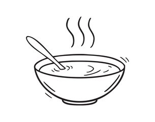 Bowl of hot soup or miso soup icon doodle hand drawn. Outline line drawing clipart symbol