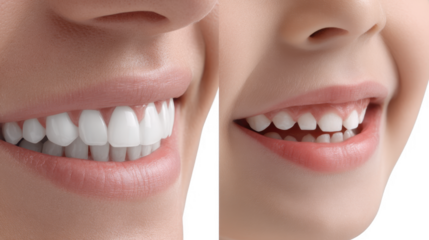 Healthy Smiles Adult and Child's Close up Showing Perfect Teeth and Gums
