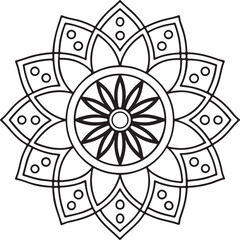 Black and White Floral Mandala Outline – Symmetrical Coloring Page