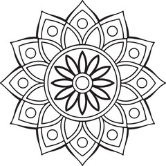 Floral Mandala Outline for Coloring Book – Black and White Symmetrical Design