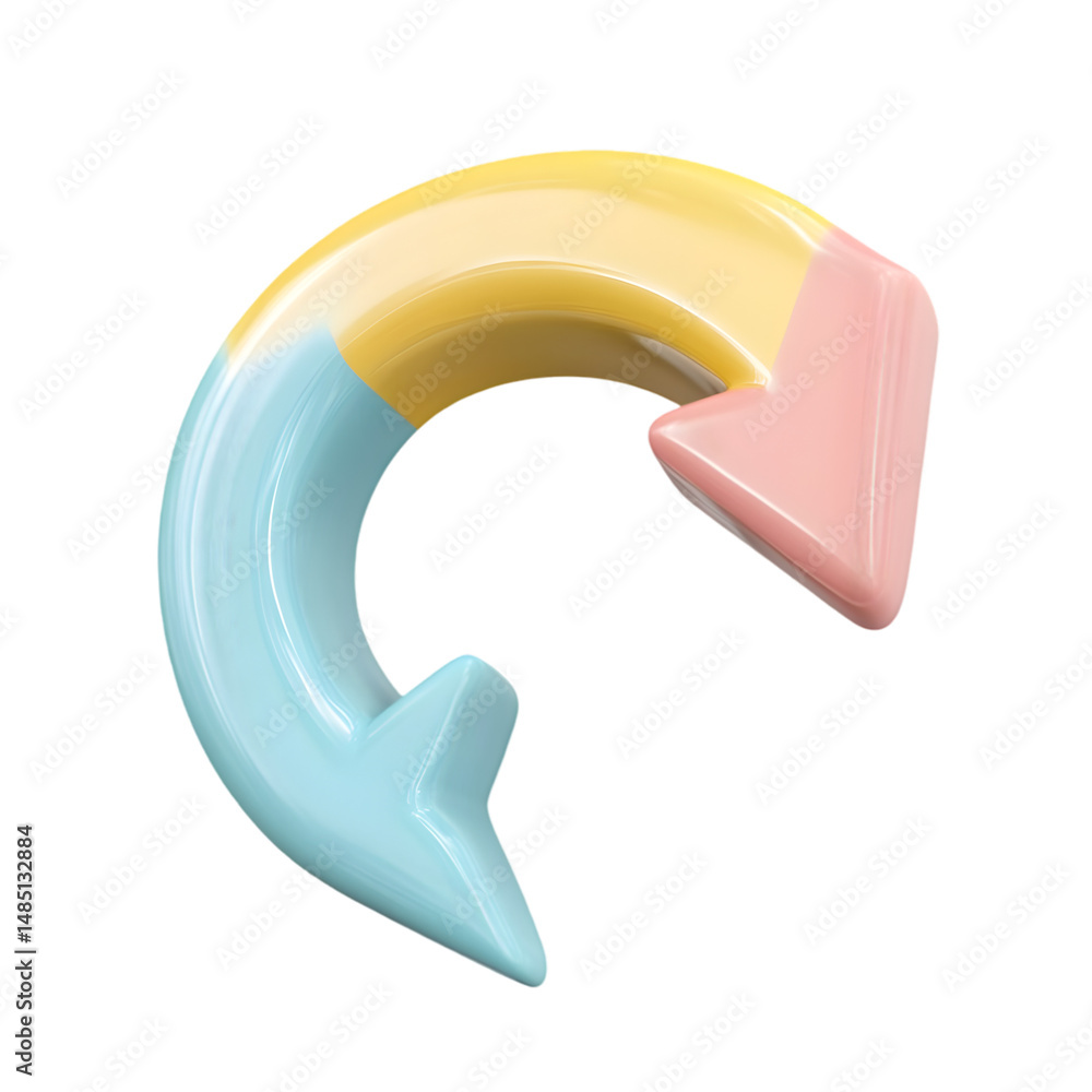 Aufkleber pastel-colored, curved arrow graphic with a soft, smooth texture, digital rendering in a vibrant col