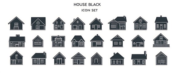 Home Silhouette Collection Diverse Black House Icons Set on White Background