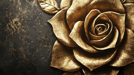 Ornate gold rose on dark background