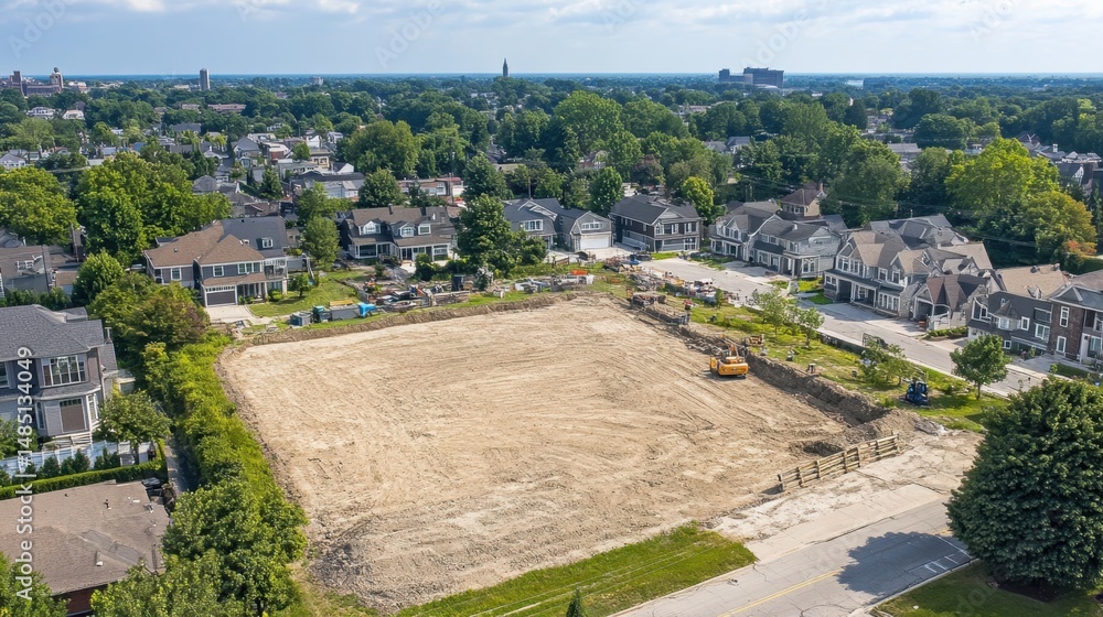 Poster drone photo showing topographical changes from excavation and grading operations