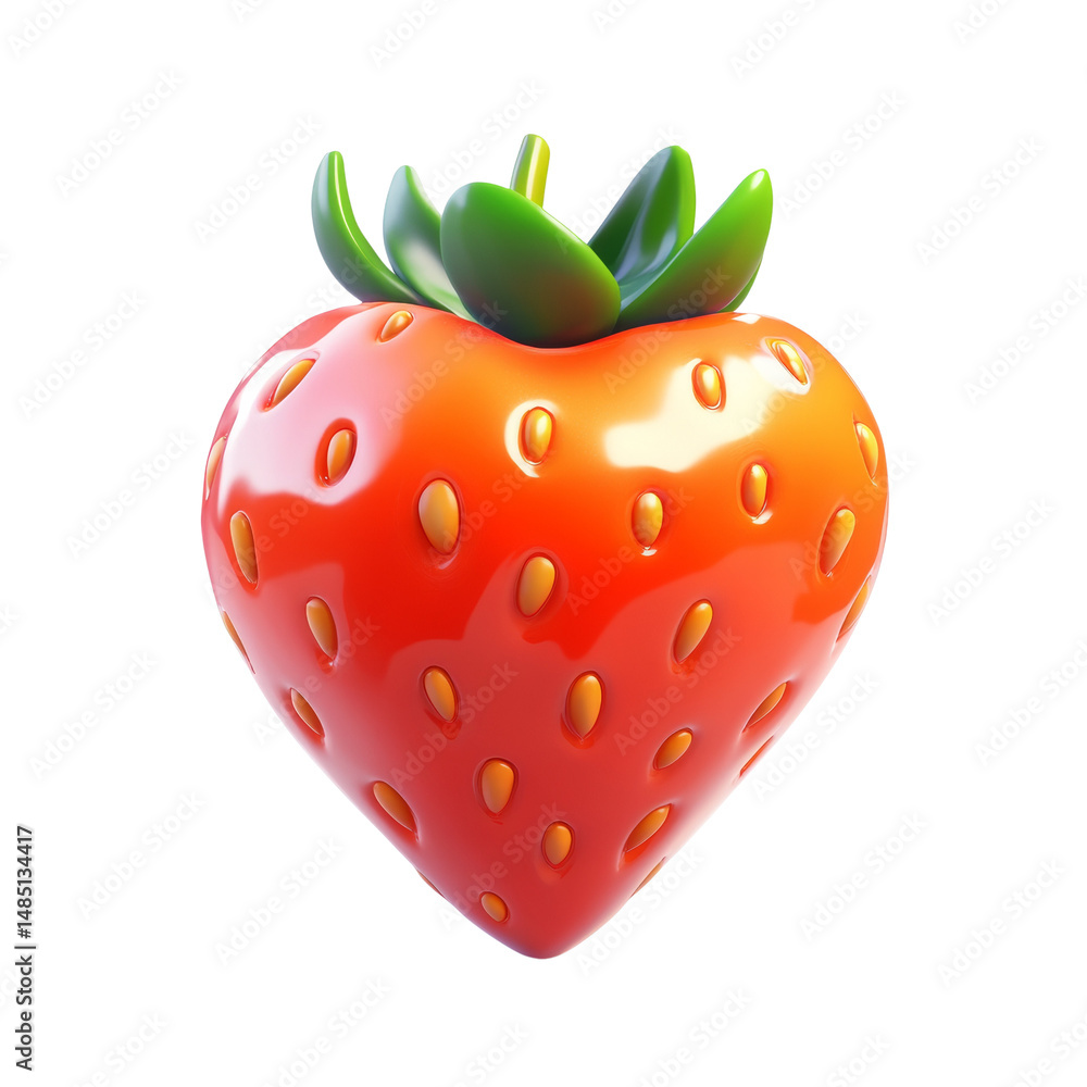 Poster 3D Rendering of a Stylized Strawberry with Vivid Colors and Glossy Texture
