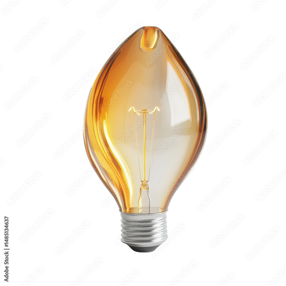 Poster glowing amber light bulb with intricate filament emitting soft illumination
