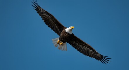 Eagle Soaring in Blue Sky with Clouds