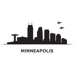 Obraz premium Vector Minneapolis skyline. Travel Minneapolis famous landmarks. Business and tourism concept for presentation, banner, web site. Vector black silhouette. with white background