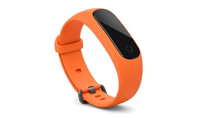 Orange fitness tracker isolated on white wearable technology concept