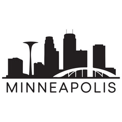 Fototapeta premium Vector Minneapolis skyline. Travel Minneapolis famous landmarks. Business and tourism concept for presentation, banner, web site. Vector black silhouette. with white background