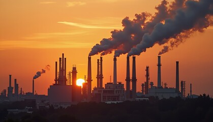 Industrial Pollution and Global Warming Image Concepts. Digital Illustration composed with mixed media source elements. Photo, illustration, 3D Rendering and  generative AI. 
