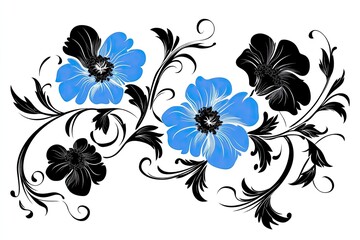 Floral Design with Blue and Black Anemone Flowers