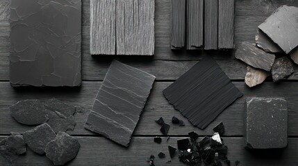 Dark gray slate and wood samples