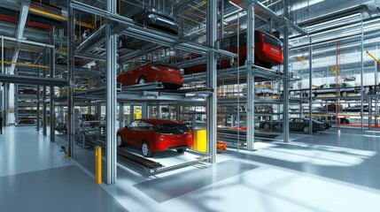 Engineering platform showing structural D model of multi-level parking garage