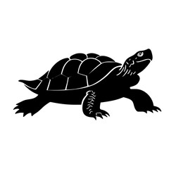 Minimalist black silhouette of a snapping turtle with powerful beak and ridged carapace