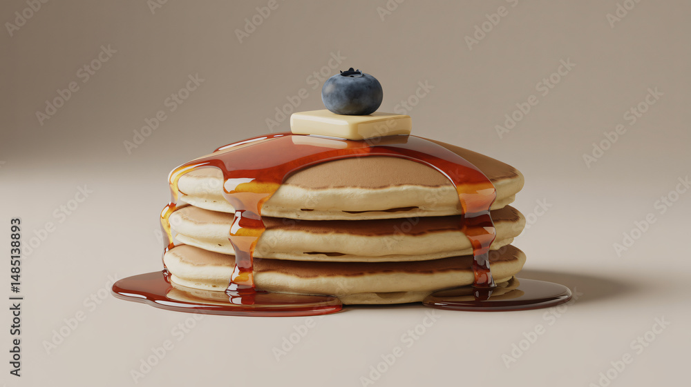 Poster stack of pancakes with syrup and butter isolated on transparent background breakfast treat