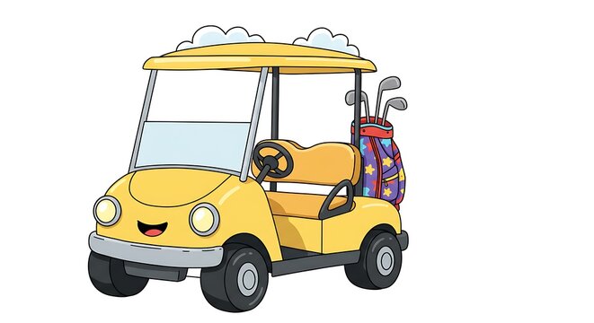Adorable Cartoon Golf Cart Illustration Perfect for Golf Courses, Websites, and More
