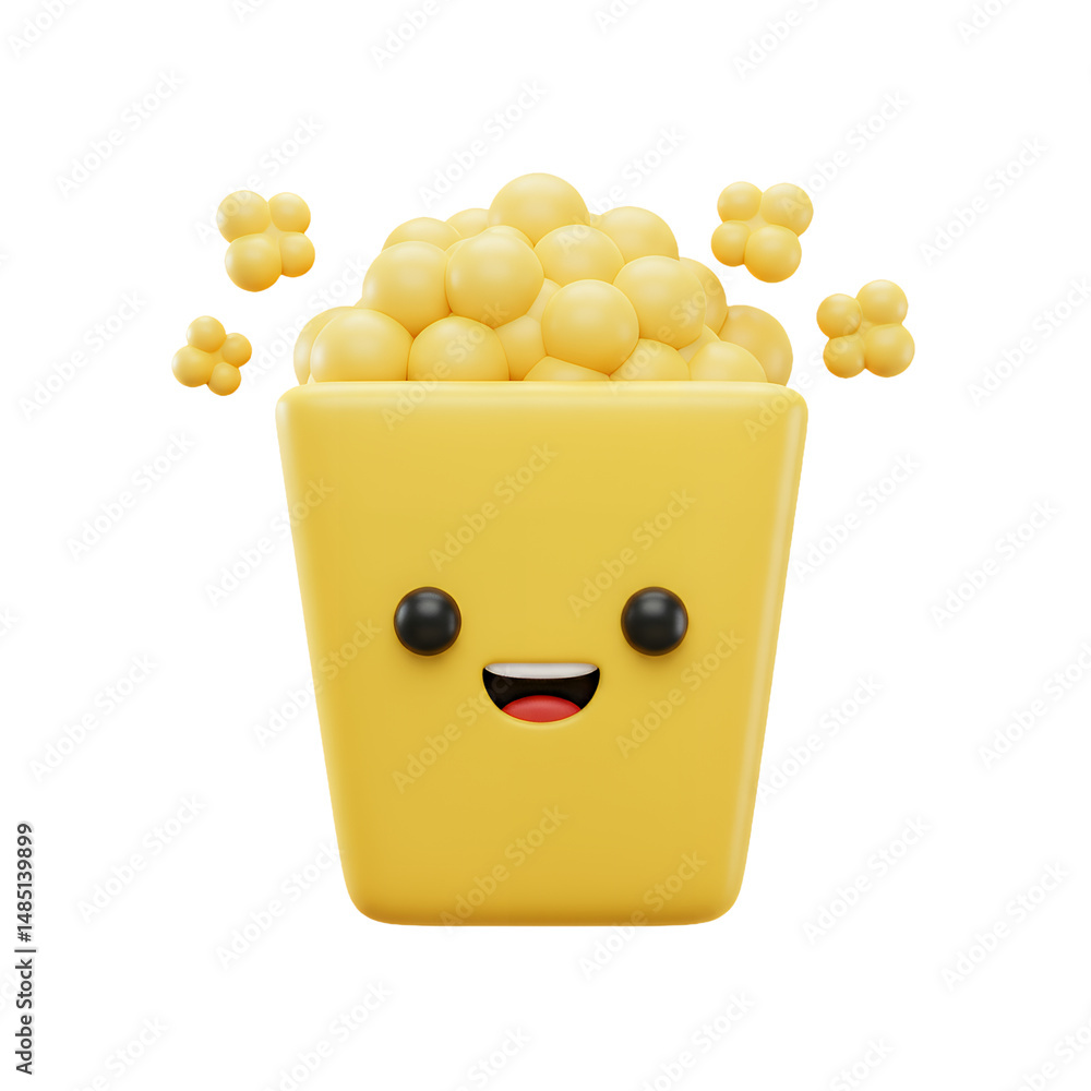 Poster delightful 3d render of a happy popcorn bucket overflowing with joyful snacks
