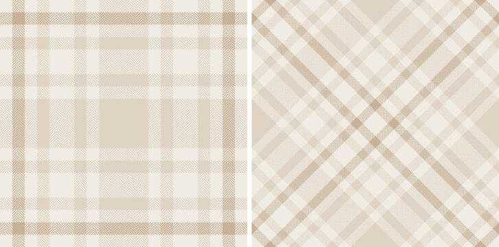 Elegant neutral plaid patterns perfect for textile design, website backgrounds, or stationery.  Subtle beige and cream tones create a calming, sophisticated aesthetic.