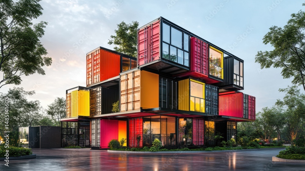 Aufkleber high-tech construction site with modular building units stacked and assembled