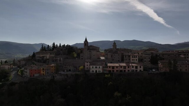 Scenic Aerial View of Belforte del Chienti at Sunset