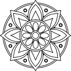 Black and White Floral Mandala Outline – Symmetrical Coloring Page