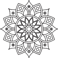 Black and White Floral Mandala Outline – Symmetrical Coloring Page